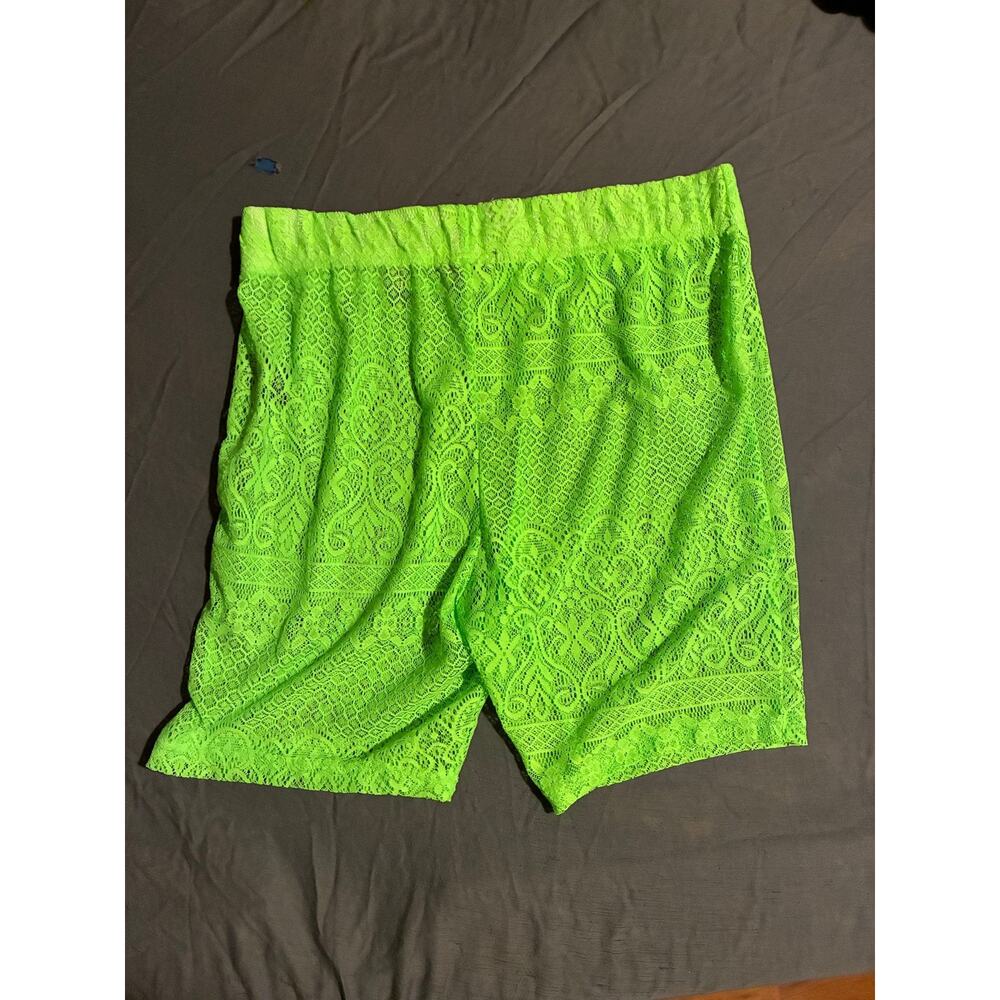 Rouge Collection Shorts Womens 2X Neon Green Lace Stretch Biker Elastic Waist - Picture 2 of 3